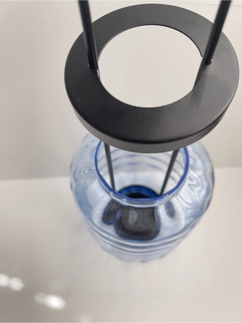 Home Trends Blue Ribbed Glass Lantern with Black Metal Frame